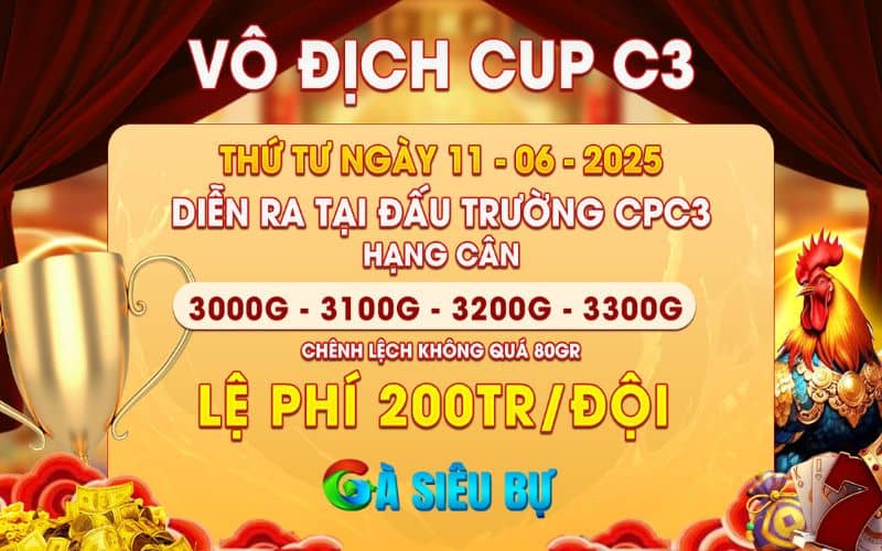 Thông báo giải vô địch cup CPC3 ngày 11/06/2025 Thông báo giải vô địch cup CPC3 ngày 11/06/2025